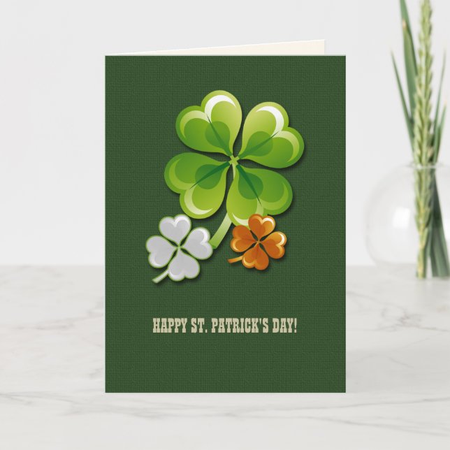 Happy St. Patrick's Day. Tricolor Shamrocks Card (Front)