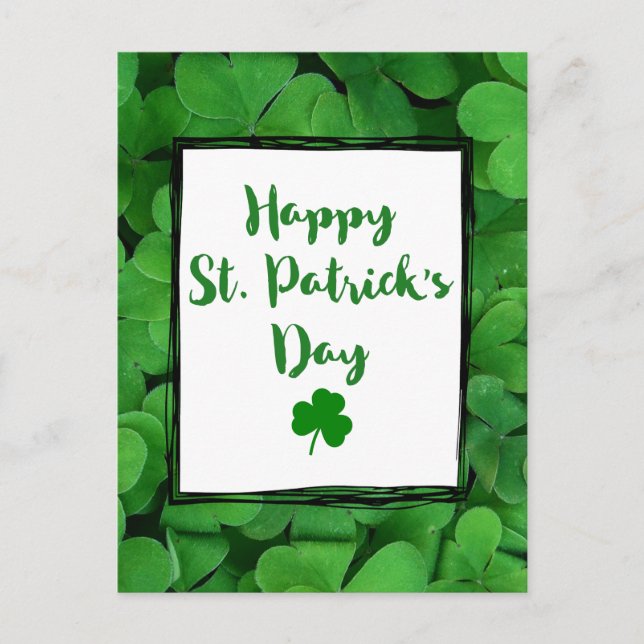Happy St. Patrick's Day Typography with Clover Postcard (Front)