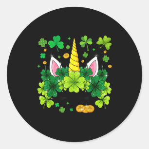 Happy St Patricks Day Unicorn Face Irish Shamrock Classic Round Sticker