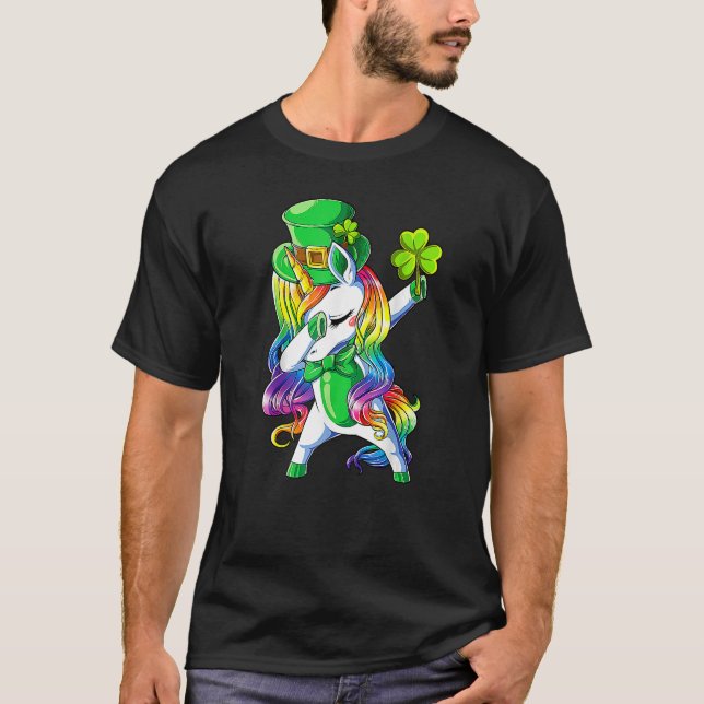 Happy St Patrick's Day Unicorn Face Irish Shamrock T-Shirt (Front)