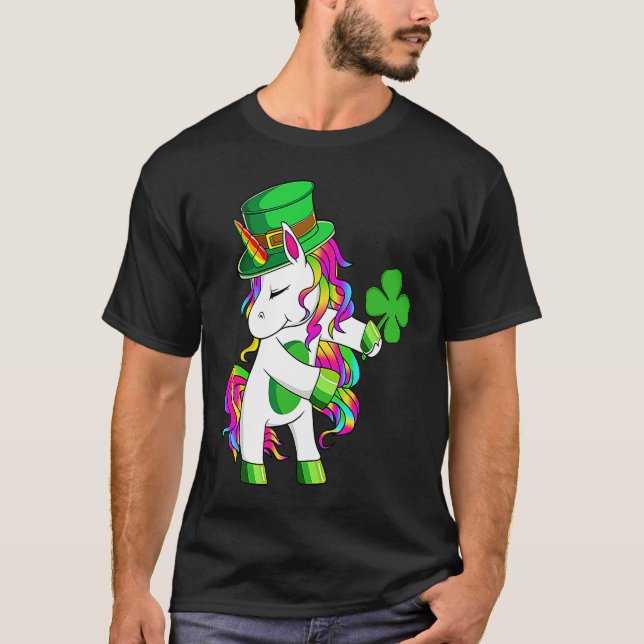 Happy St Patrick's Day  Unicorn Lucky Shamrock Iri T-Shirt (Front)