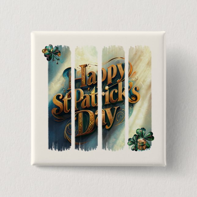 Happy St Patrick's Day Vertical Brushstroke Button (Front)