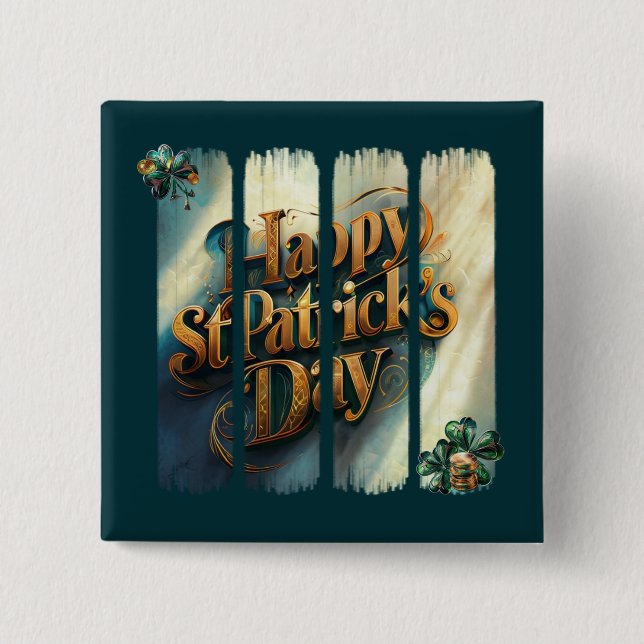 Happy St Patrick's Day Vertical Brushstroke Button (Front)