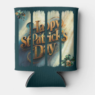 Happy St. Patrick's Day Vertical Brushstroke Can Cooler