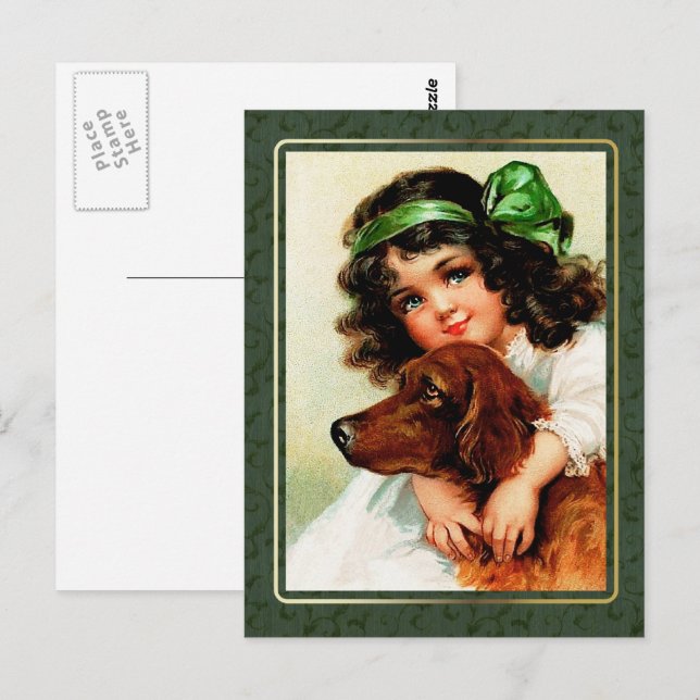 Happy St. Patrick's Day. Vintage Irish Girl Postcard (Front/Back)