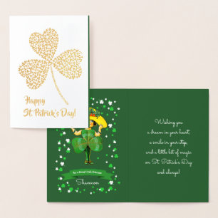 Happy St. Patrick's Day. Vintage Little Irish Girl Foil Card