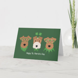 Happy St Patricks Day Welsh Wire Fox Terrier Dogs Holiday Card