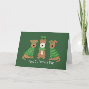 Happy St Patricks Day Welsh Wire Fox Terrier Dogs Holiday Card