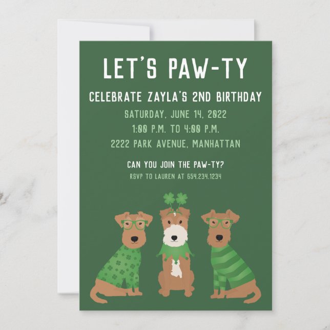 Happy St Patricks Day Welsh Wire Fox Terrier Dogs Invitation (Front)