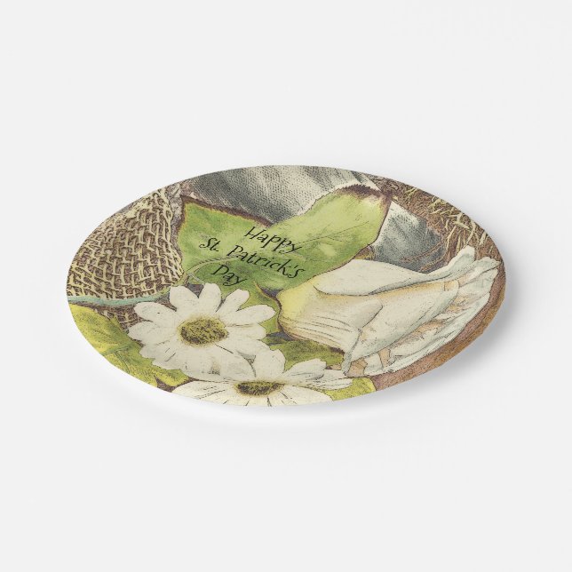 Happy St. Patrick's Day White Flowers Paper Plate (Angled)