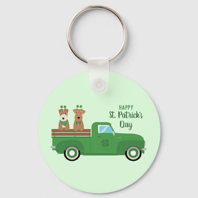 Happy St Patricks Day Wire Fox Terrier Dog Key Ring (Front)