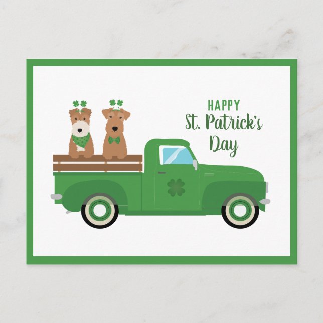 Happy St Patricks Day Wire Fox Terrier Dog Postcard (Front)