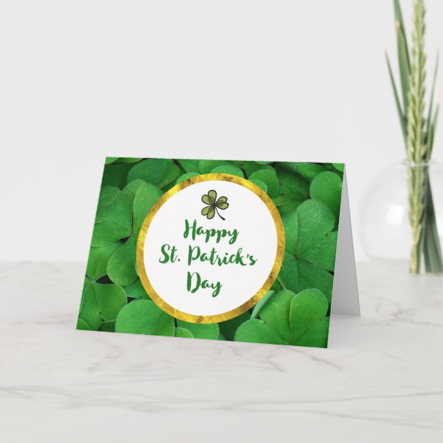 Happy St. Patrick's Day with Green Clovers Card (Front)