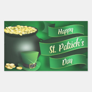 Happy St Patrick's Day with Pot of Gold Rectangular Sticker