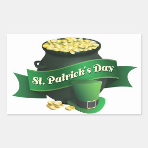 Happy St Patrick's Day with Pot of Gold Rectangular Sticker