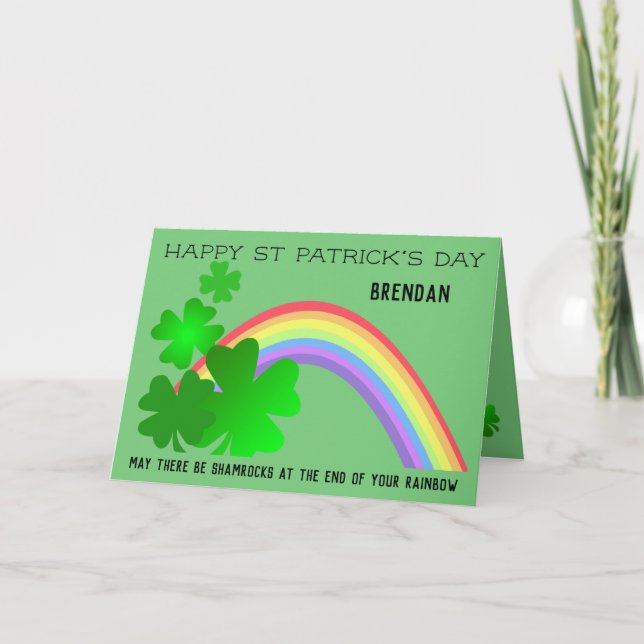 Happy St Patrick's Day with rainbow personalised Holiday Card (Front)