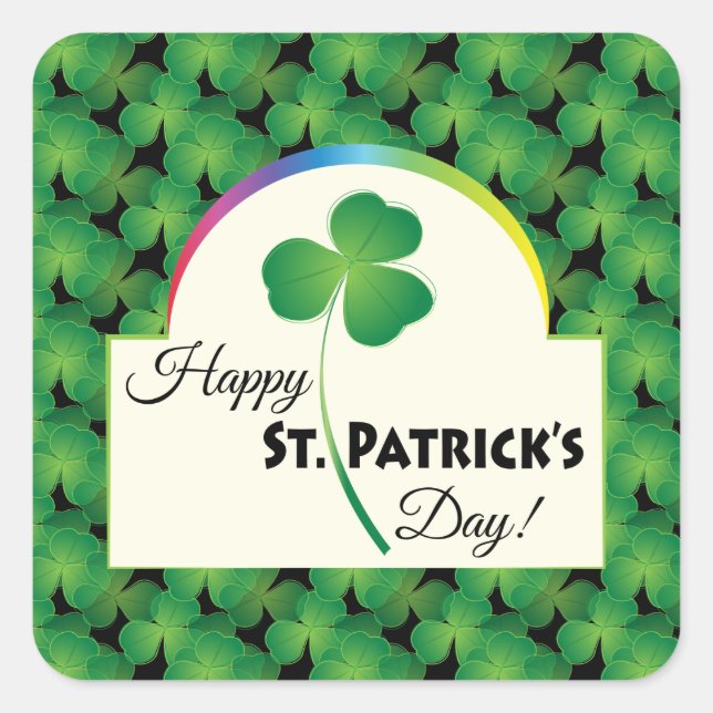 Happy St. Patrick's Day with shamrock Square Sticker (Front)
