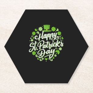 Happy St Patricks day with shamrocks for irish par Paper Coaster