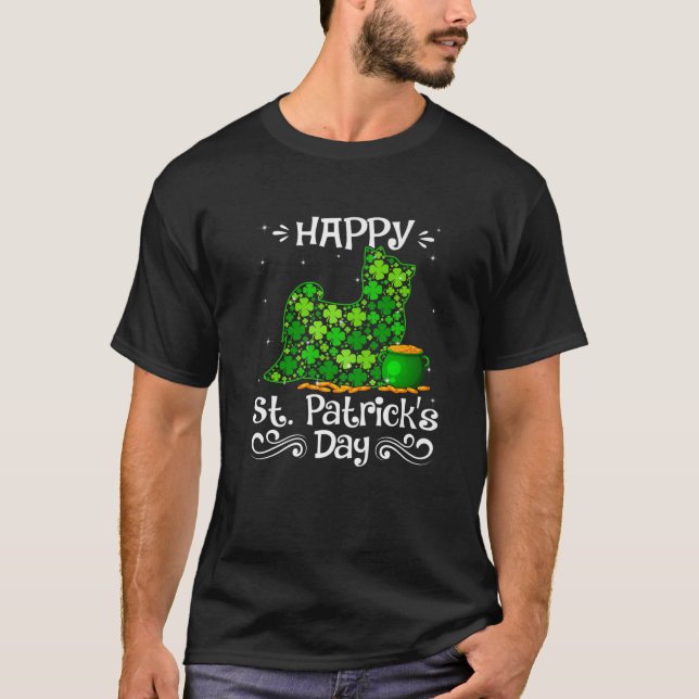 Happy St Patrick's Day Yorkshire Terrier Dog Shamr T-Shirt (Front)
