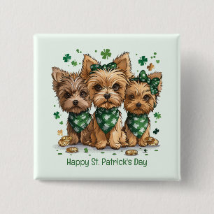 Happy St. Patrick's Day Yorkshire Terrier Dogs 15 Cm Square Badge