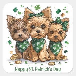 Happy St. Patrick's Day Yorkshire Terrier Dogs Square Sticker
