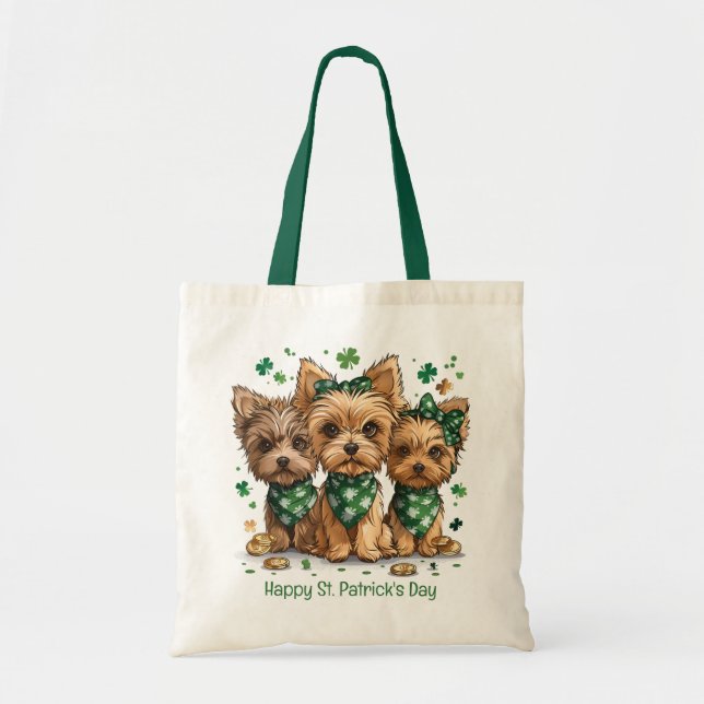 Happy St. Patrick's Day Yorkshire Terrier Dogs Tote Bag (Front)