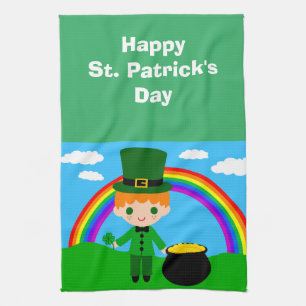 Happy St. Patrick's Day Young Leprechaun Tea Towel