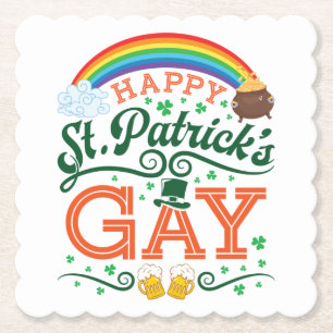 Happy St. Patricks Gay LGBTQ Pride Rainbow Paper Coaster