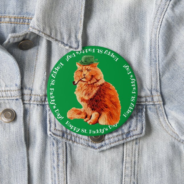 Happy St. Patrick's Lucky Cat Button (In Situ)