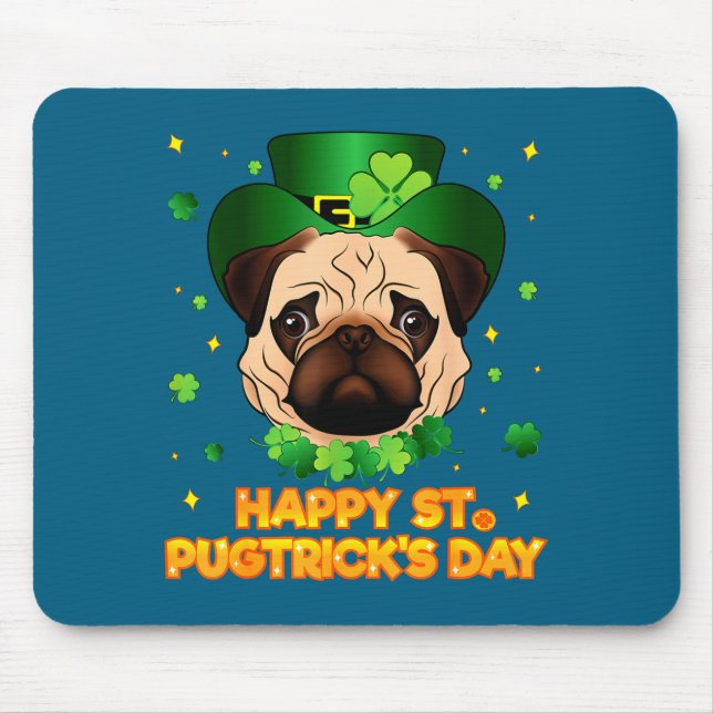 Happy St Patricks Pugtricks Day Irish Pug Leprecha Mouse Mat (Front)