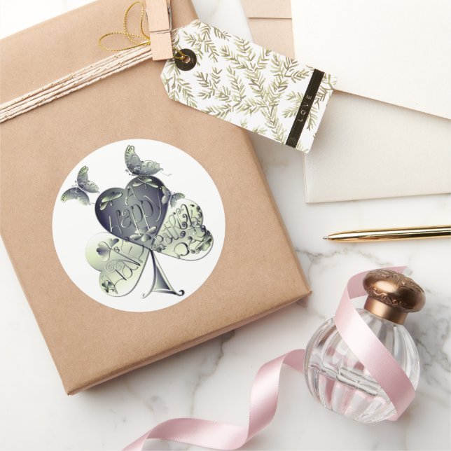 "Happy St. Patrick's..." Shamrock Butterflies Classic Round Sticker (Gifting)