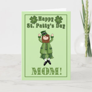 Happy St. Patty's Day Mum - Leprechaun & shamrocks Card