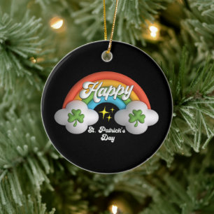 Happy St Saint Patrick's Day Cute Rainbow Ceramic Tree Decoration