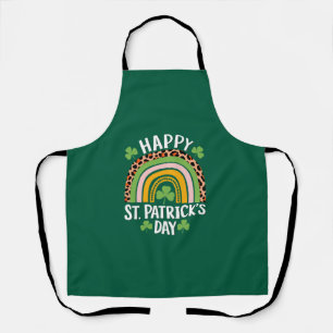 Happy St Saint Patrick's Day Rainbow Shamrock  Apron