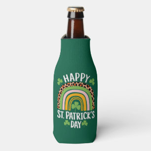 Happy St Saint Patrick's Day Rainbow Shamrock  Bottle Cooler