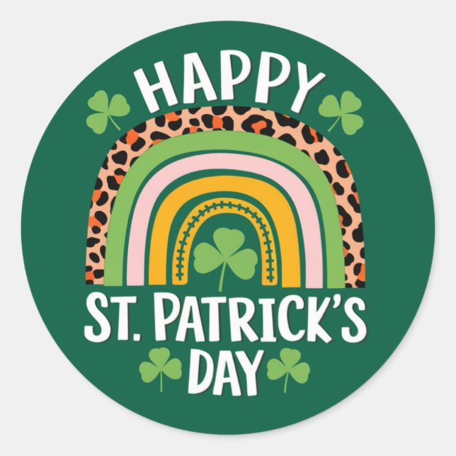 Happy St Saint Patrick's Day Rainbow Shamrock  Classic Round Sticker (Front)