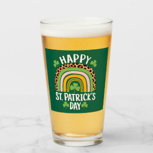 Happy St Saint Patrick's Day Rainbow Shamrock Glass