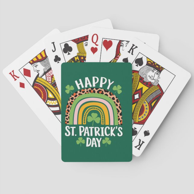 Happy St Saint Patrick's Day Rainbow Shamrock  Playing Cards (Back)