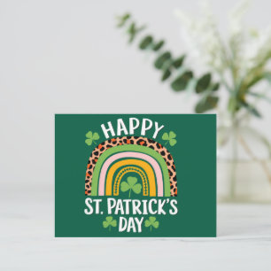 Happy St Saint Patrick's Day Rainbow Shamrock  Postcard