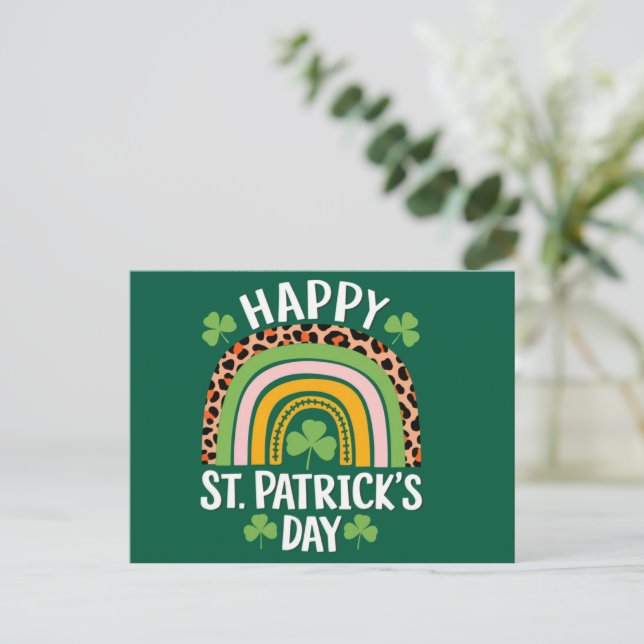 Happy St Saint Patrick's Day Rainbow Shamrock  Postcard (Standing Front)