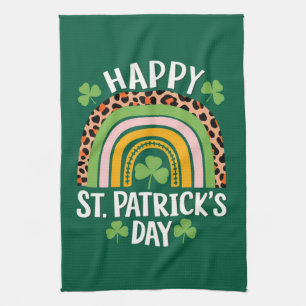 Happy St Saint Patrick's Day Rainbow Shamrock  Tea Towel