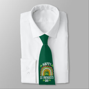 Happy St Saint Patrick's Day Rainbow Shamrock  Tie