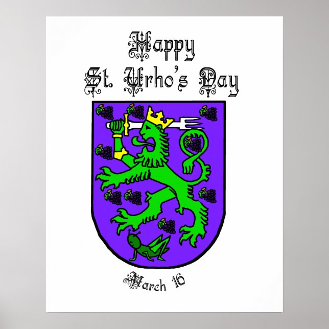 Happy St. Urho Day Poster with Urho Coat of Arms (Front)