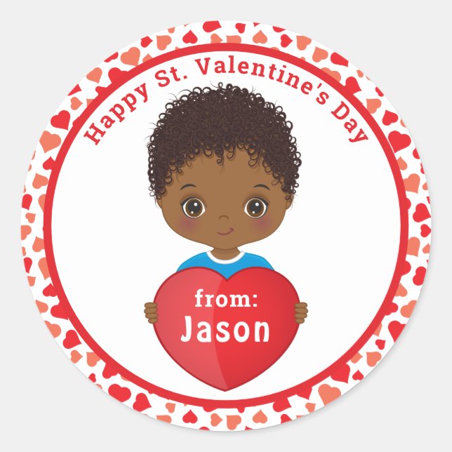 Happy St. Valentine African American Boy Sticker (Front)