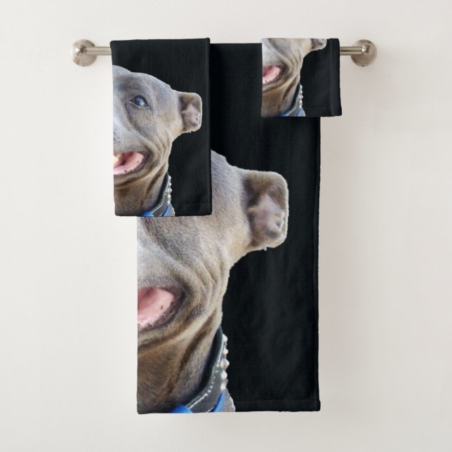 Happy Staffordshire Bull Terrier, Bath Towel Set (Insitu)