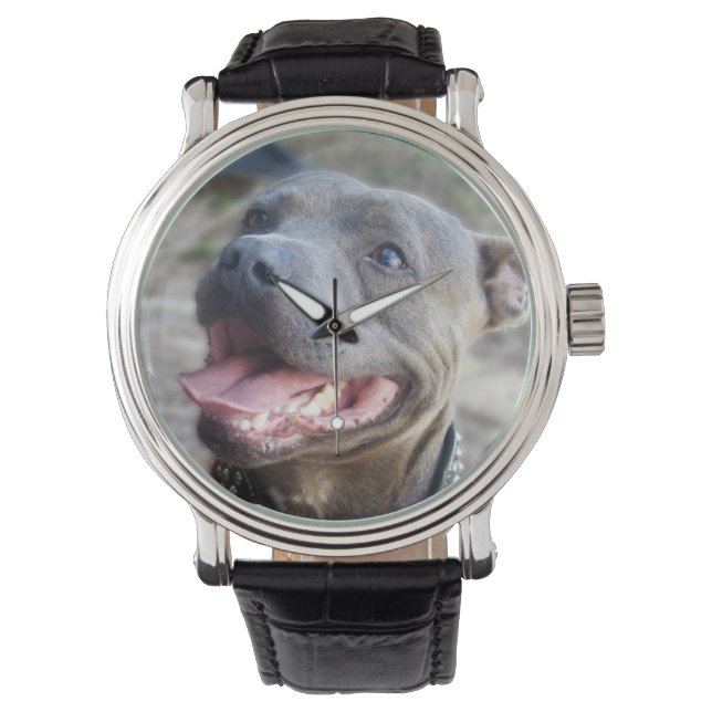 Happy Staffordshire Bull Terrier,  Wristwatch (Front)