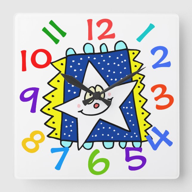 Happy Star Face Children's Room Wall Clock (Front)