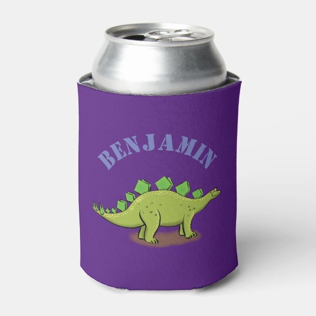 Happy stegosaurus dinosaur cartoon illustration can cooler (Can Front)
