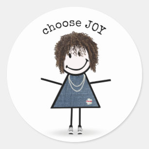 Happy Stick Girl in Sneakers   Classic Round Sticker