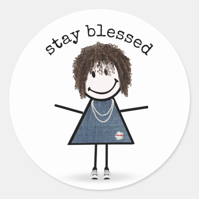 Happy Stick Girl in Sneakers   Classic Round Sticker (Front)